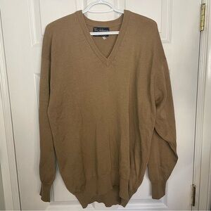 BURBERRYS Vintage 100% Merino Wool Camel Pullover V Neck Sweater Medium